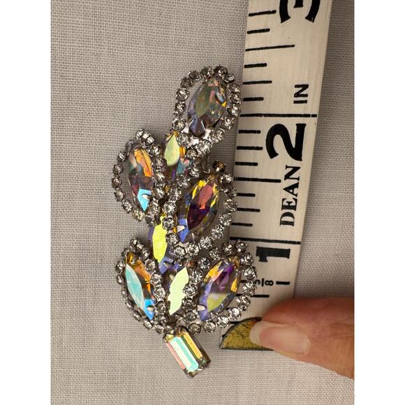 Vtg WEISS Parure Set Marquise Aurora Borealis Brooch Earrings Rhinestone - Picture 4 of 7